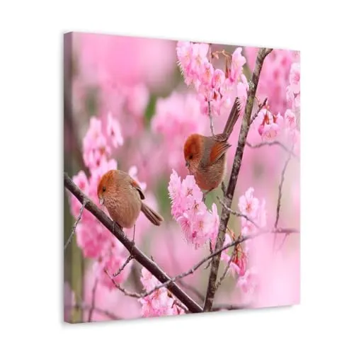 GADGETS WRAP Canvas Gallery Wrap Framed for Home Office Studio Living Room Decoration (10x10inch) - Birds Pink Branches