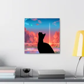 GADGETS WRAP Canvas Gallery Wrap Framed for Home Office Studio Living Room Decoration (10x10inch) - Black Cat Anime Sky