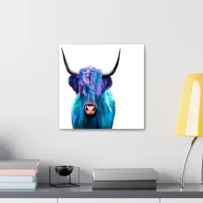 GADGETS WRAP Canvas Gallery Wrap Framed for Home Office Studio Living Room Decoration (10x10inch) - Blue Highland Cow Portrait