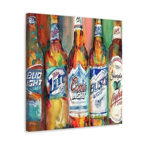 GADGETS WRAP Canvas Gallery Wrap Framed for Home Office Studio Living Room Decoration (10x10inch) - Bud Light Miller Lite Coors Light Busch Light Yuengling Light Combo Beer