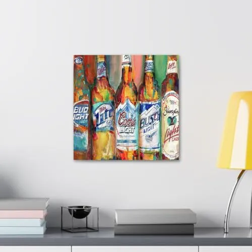 GADGETS WRAP Canvas Gallery Wrap Framed for Home Office Studio Living Room Decoration (10x10inch) - Bud Light Miller Lite Coors Light Busch Light Yuengling Light Combo Beer