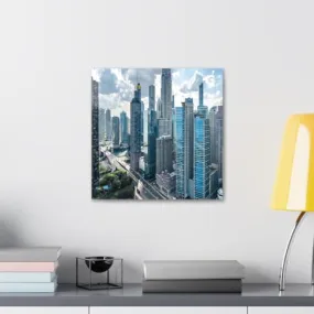 GADGETS WRAP Canvas Gallery Wrap Framed for Home Office Studio Living Room Decoration (10x10inch) - Chicago Downtown