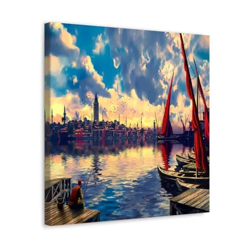 GADGETS WRAP Canvas Gallery Wrap Framed for Home Office Studio Living Room Decoration (10x10inch) - City With Fish Boats