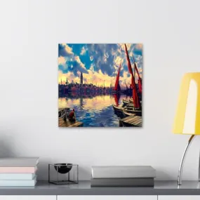GADGETS WRAP Canvas Gallery Wrap Framed for Home Office Studio Living Room Decoration (10x10inch) - City With Fish Boats