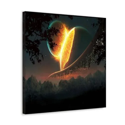 GADGETS WRAP Canvas Gallery Wrap Framed for Home Office Studio Living Room Decoration (10x10inch) - Clashing Heavenly Bodies Outer Space #1