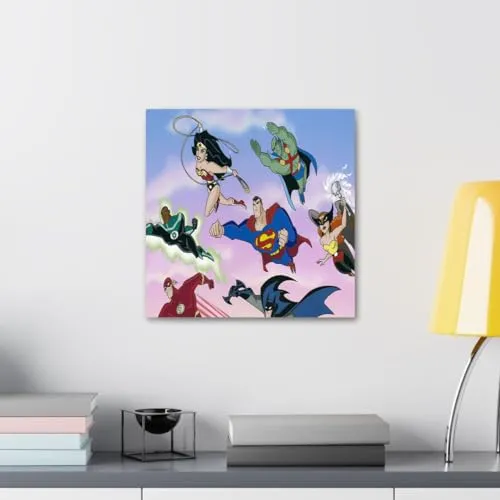 GADGETS WRAP Canvas Gallery Wrap Framed for Home Office Studio Living Room Decoration (10x10inch) - Comical Heroes Fly