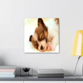 GADGETS WRAP Canvas Gallery Wrap Framed for Home Office Studio Living Room Decoration (10x10inch) - Cute Pup Sleeping