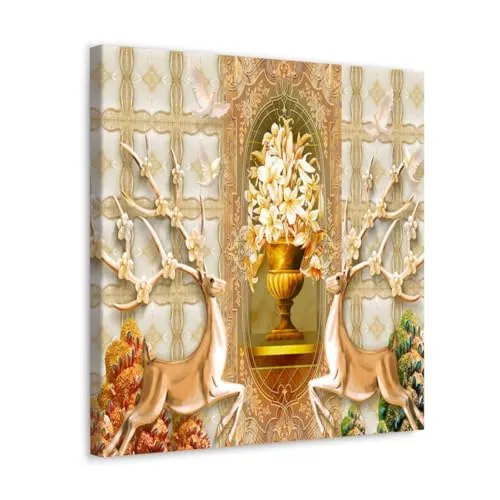GADGETS WRAP Canvas Gallery Wrap Framed for Home Office Studio Living Room Decoration (10x10inch) - Deers Golden Abstract