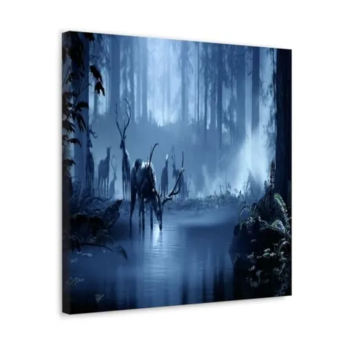 GADGETS WRAP Canvas Gallery Wrap Framed for Home Office Studio Living Room Decoration (10x10inch) - Deers In Deep Forest Design