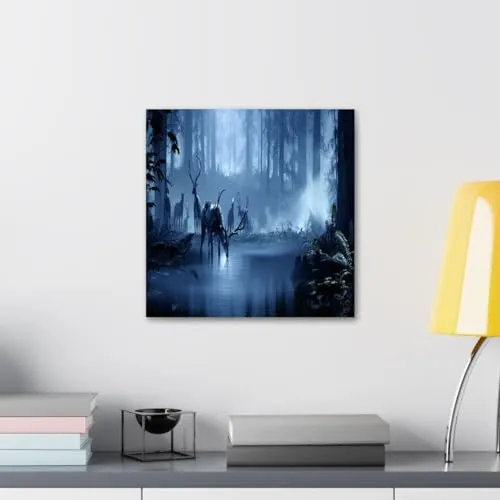 GADGETS WRAP Canvas Gallery Wrap Framed for Home Office Studio Living Room Decoration (10x10inch) - Deers In Deep Forest Design