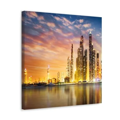 GADGETS WRAP Canvas Gallery Wrap Framed for Home Office Studio Living Room Decoration (10x10inch) - Dubai Marina During