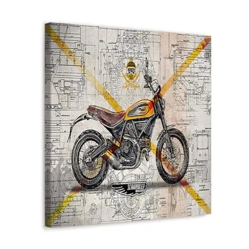 GADGETS WRAP Canvas Gallery Wrap Framed for Home Office Studio Living Room Decoration (10x10inch) - Ducati Scrambler Classic