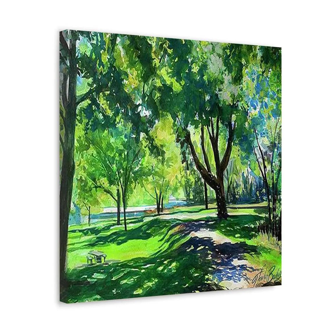 GADGETS WRAP Canvas Gallery Wrap Framed for Home Office Studio Living Room Decoration (10x10inch) - Early Morning Park Feels