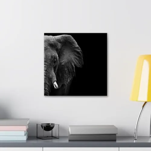 GADGETS WRAP Canvas Gallery Wrap Framed for Home Office Studio Living Room Decoration (10x10inch) - Elephant Portrait B&W #1