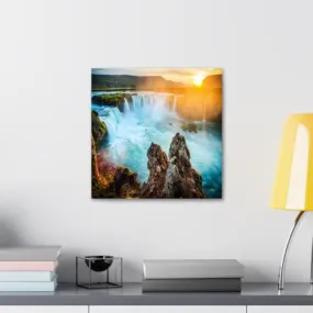 GADGETS WRAP Canvas Gallery Wrap Framed for Home Office Studio Living Room Decoration (10x10inch) - Godafoss Waterfall Iceland