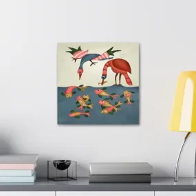 GADGETS WRAP Canvas Gallery Wrap Framed for Home Office Studio Living Room Decoration (10x10inch) - Gond art fish and bird