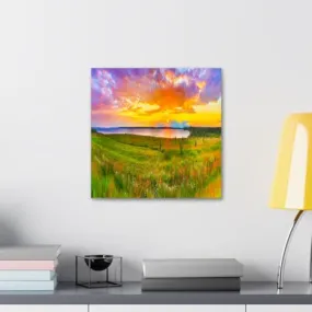 GADGETS WRAP Canvas Gallery Wrap Framed for Home Office Studio Living Room Decoration (10x10inch) - Grass Field & Lake View Photograph