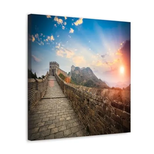 GADGETS WRAP Canvas Gallery Wrap Framed for Home Office Studio Living Room Decoration (10x10inch) - Great Wall In Chine Sunset View