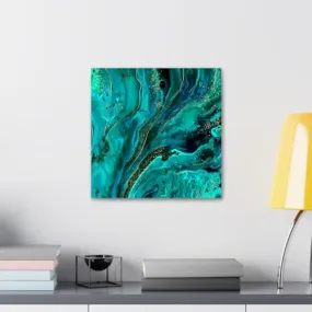 GADGETS WRAP Canvas Gallery Wrap Framed for Home Office Studio Living Room Decoration (10x10inch) - Green Marble And Gold Abstract