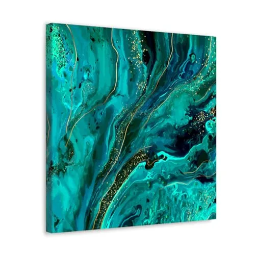 GADGETS WRAP Canvas Gallery Wrap Framed for Home Office Studio Living Room Decoration (10x10inch) - Green Marble And Gold Abstract