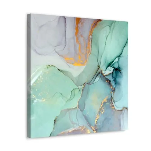 GADGETS WRAP Canvas Gallery Wrap Framed for Home Office Studio Living Room Decoration (10x10inch) - Green Neutral Abstract