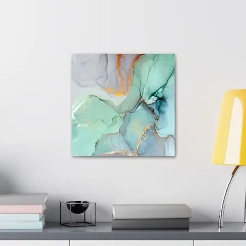 GADGETS WRAP Canvas Gallery Wrap Framed for Home Office Studio Living Room Decoration (10x10inch) - Green Neutral Abstract