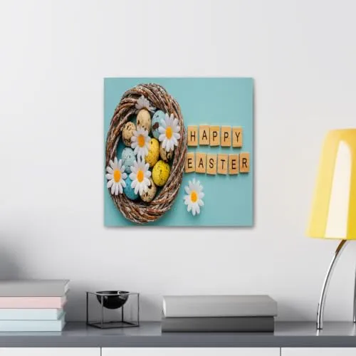 GADGETS WRAP Canvas Gallery Wrap Framed for Home Office Studio Living Room Decoration (10x10inch) - Happy Easter 1