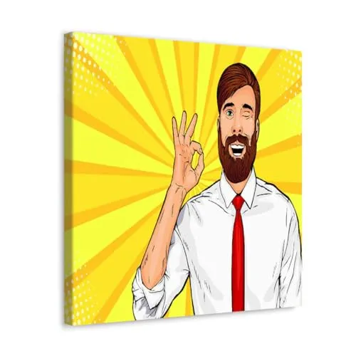 GADGETS WRAP Canvas Gallery Wrap Framed for Home Office Studio Living Room Decoration (10x10inch) - Hipster Beard Male Businessman Winks & Shows