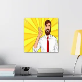 GADGETS WRAP Canvas Gallery Wrap Framed for Home Office Studio Living Room Decoration (10x10inch) - Hipster Beard Male Businessman Winks & Shows