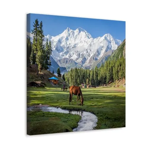 GADGETS WRAP Canvas Gallery Wrap Framed for Home Office Studio Living Room Decoration (10x10inch) - Horse On Meadow Photograph