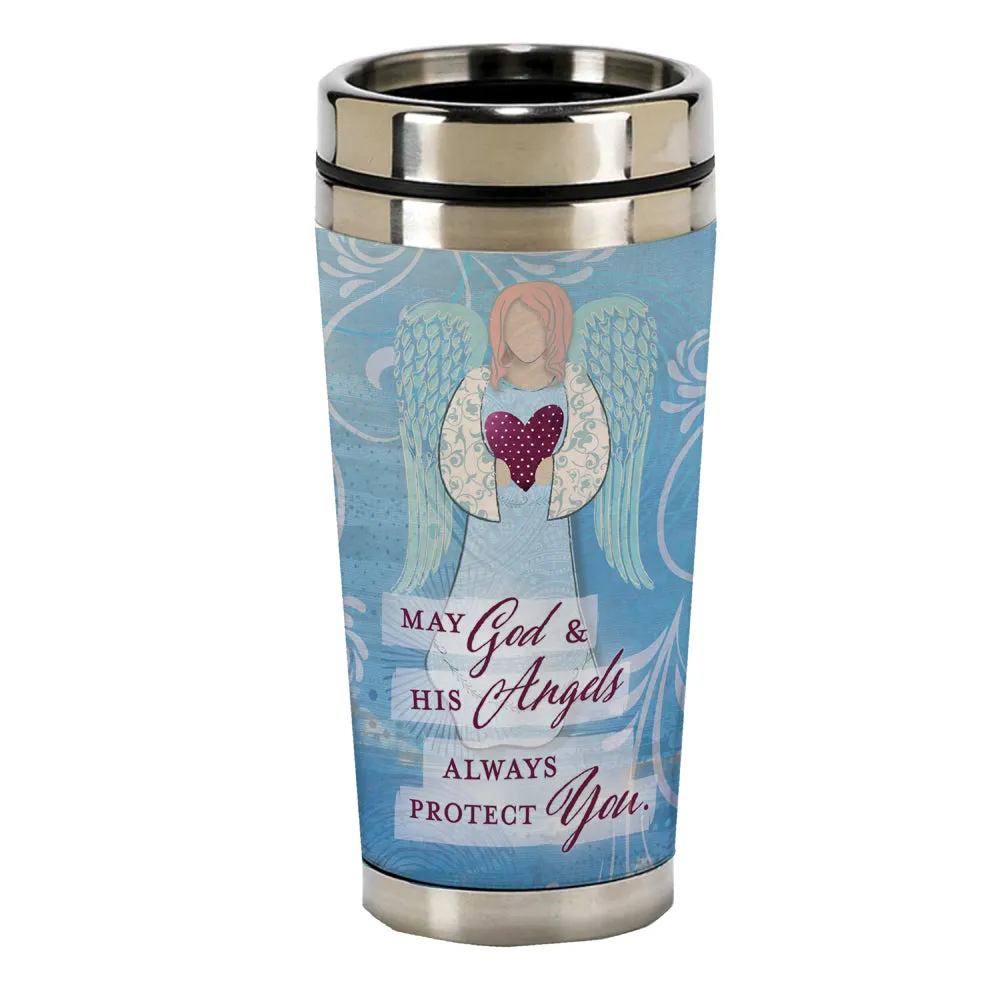 God and Angels Protect You 16 Oz Stainless Steel Travel Mug with Lid