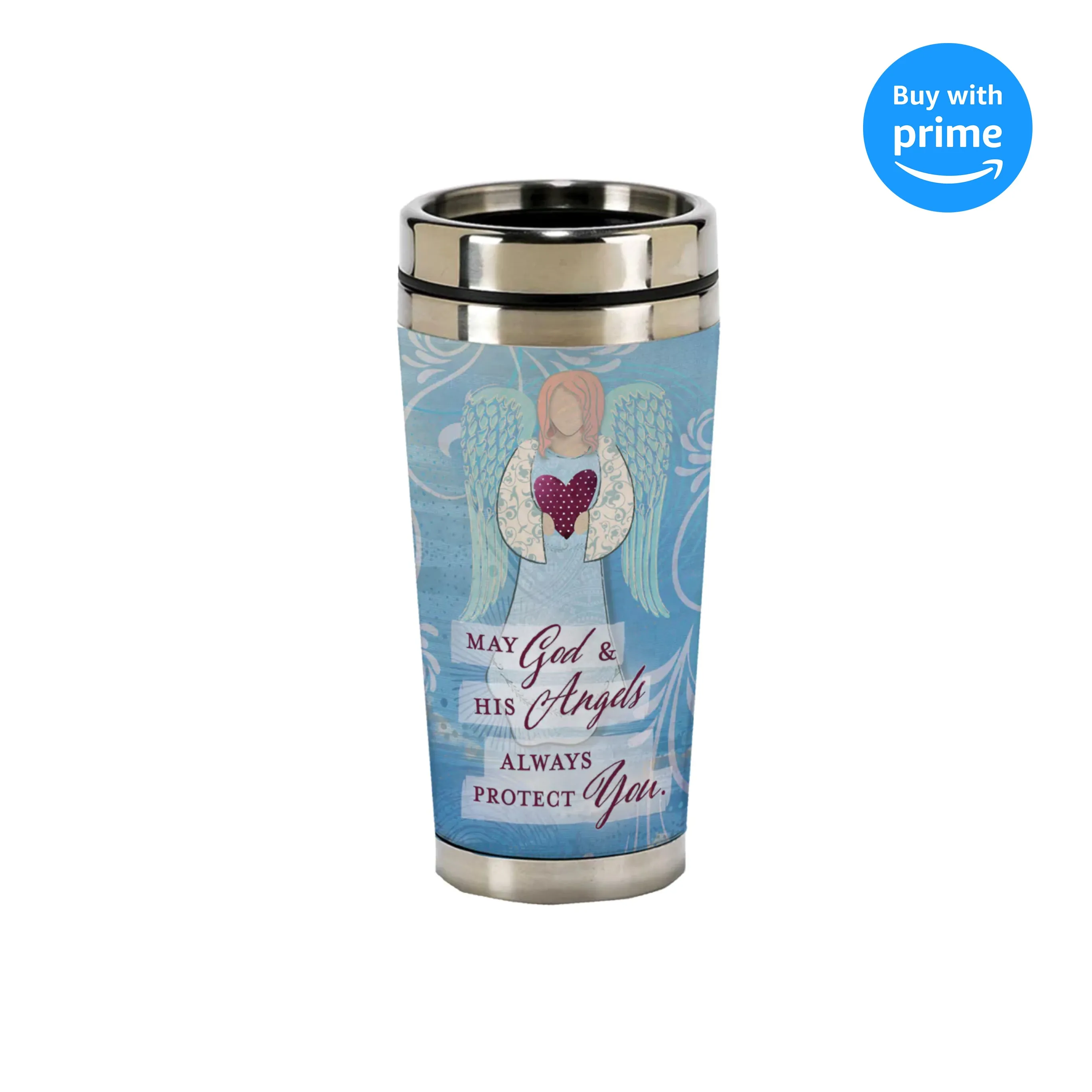 God and Angels Protect You 16 Oz Stainless Steel Travel Mug with Lid