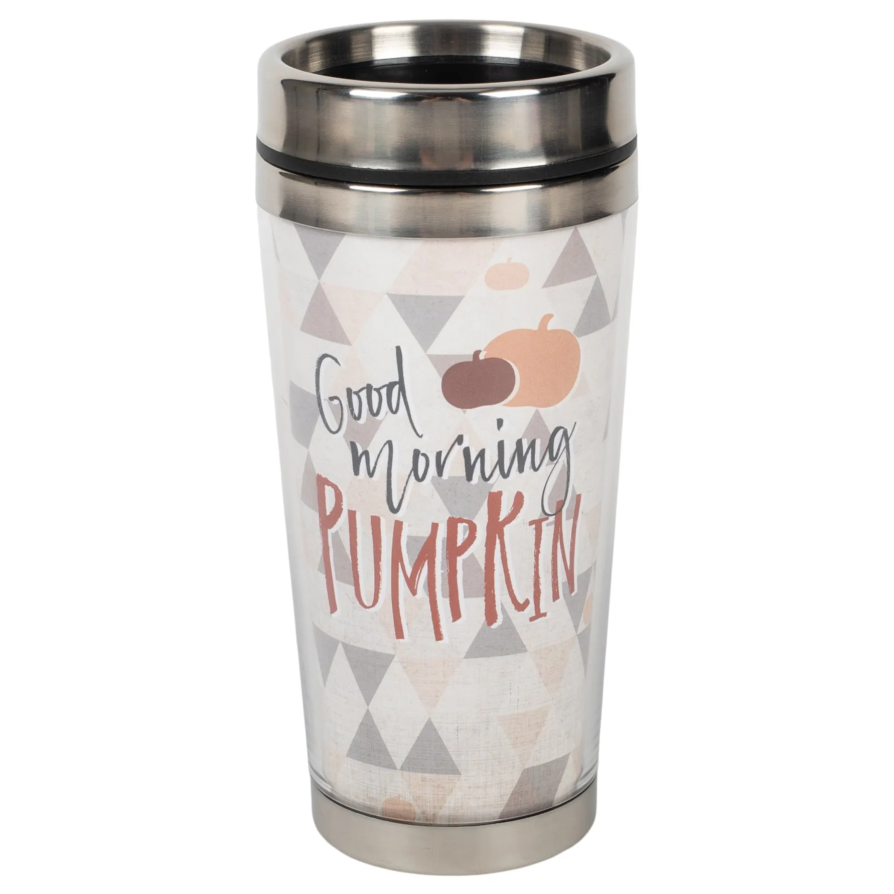 Good Morning Pumpkin Geometric Orange 16 ounce Stainless Steel Travel Tumbler Mug with Lid