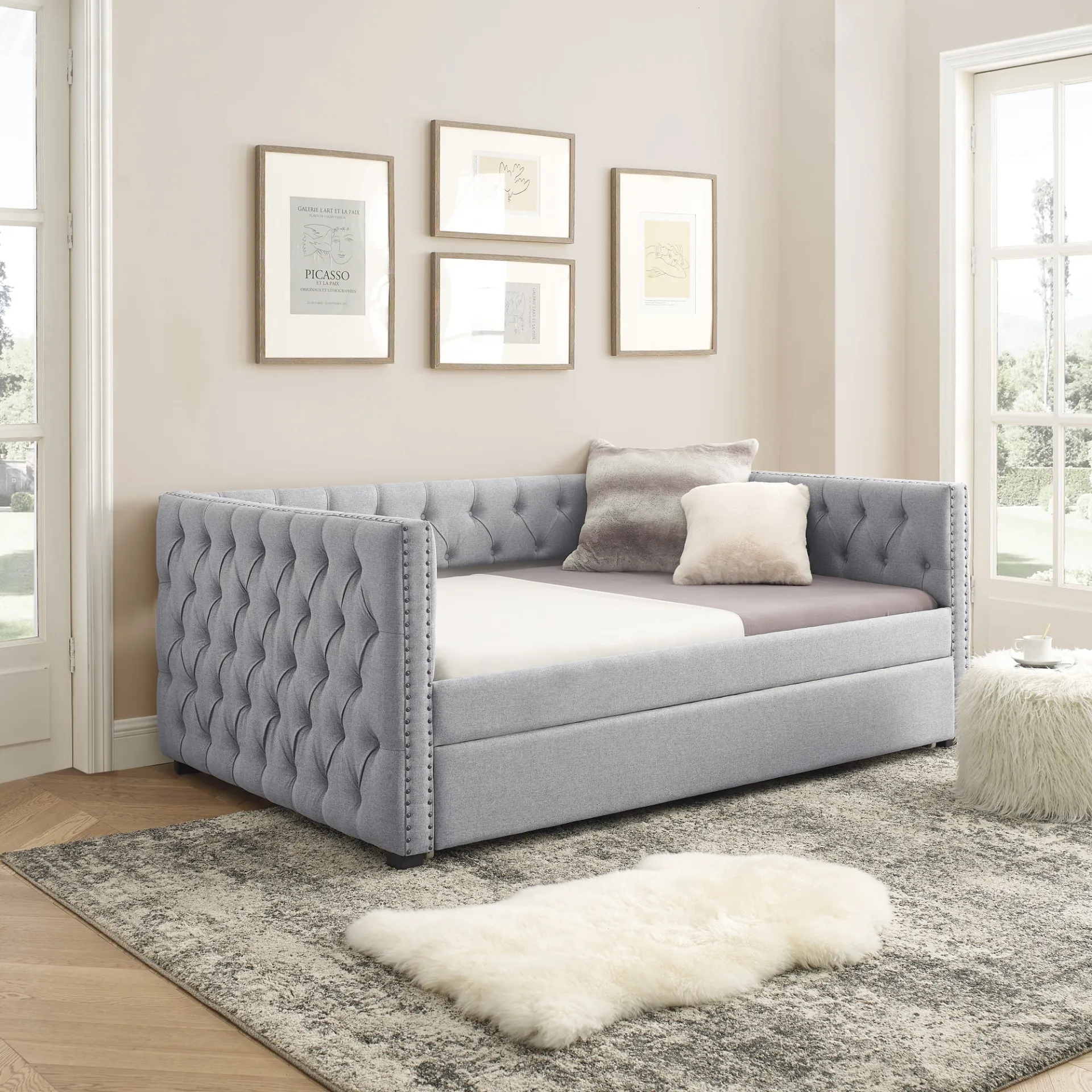 Gray Modern Luxury Italian Minimalist Sofa Day Bed