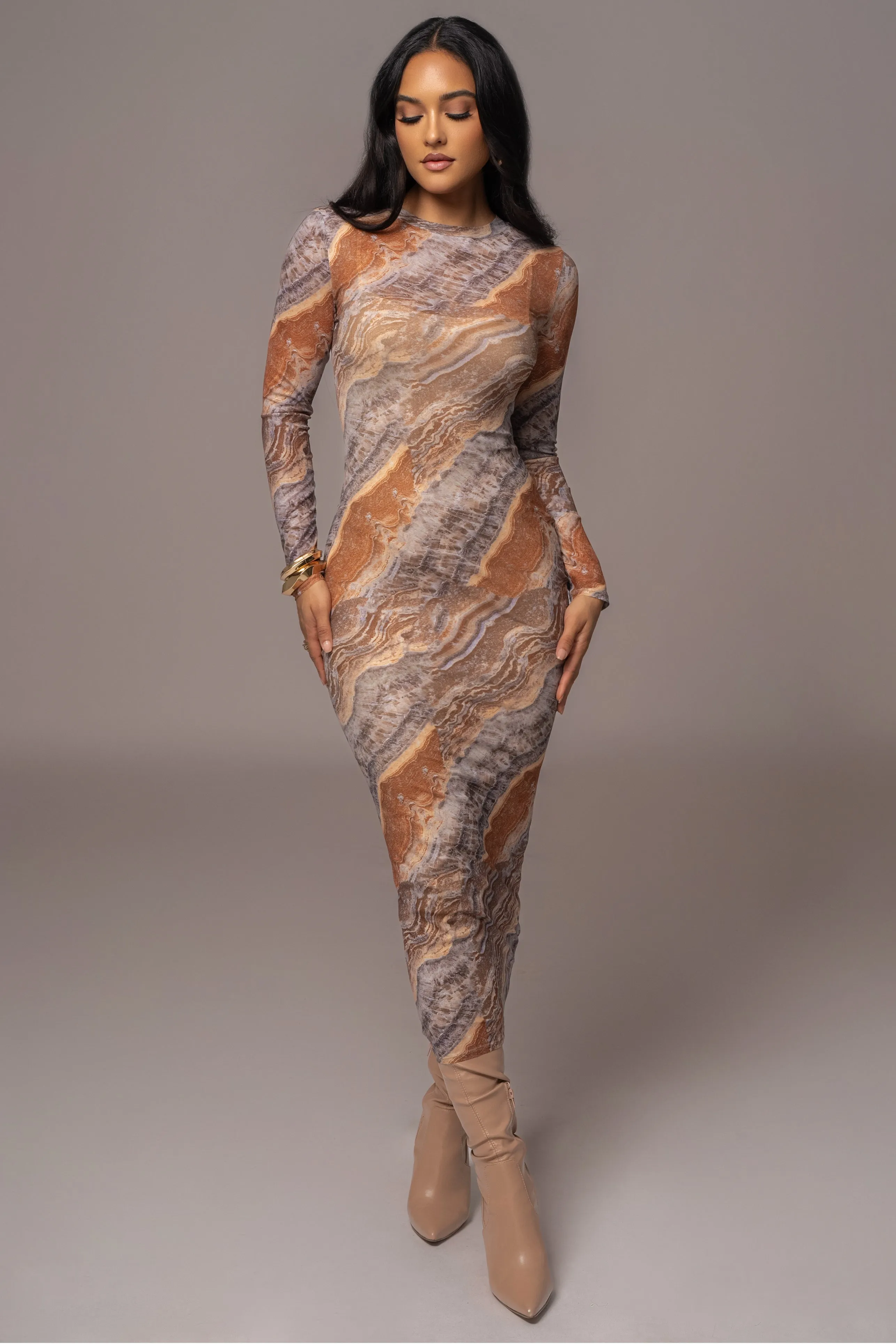 Grey Multi Solana Mesh Maxi Dress
