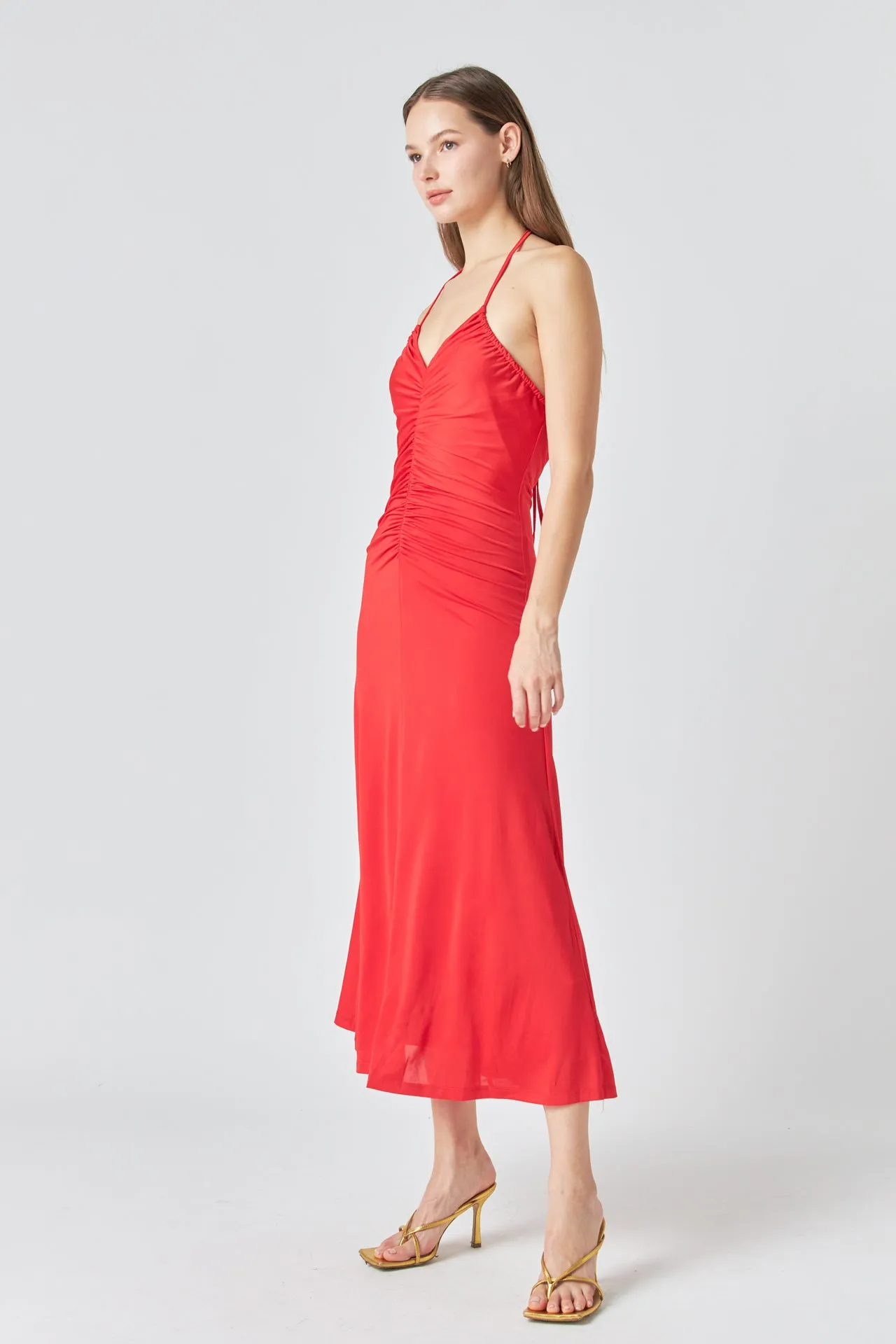 Halter Ruched Maxi Dress