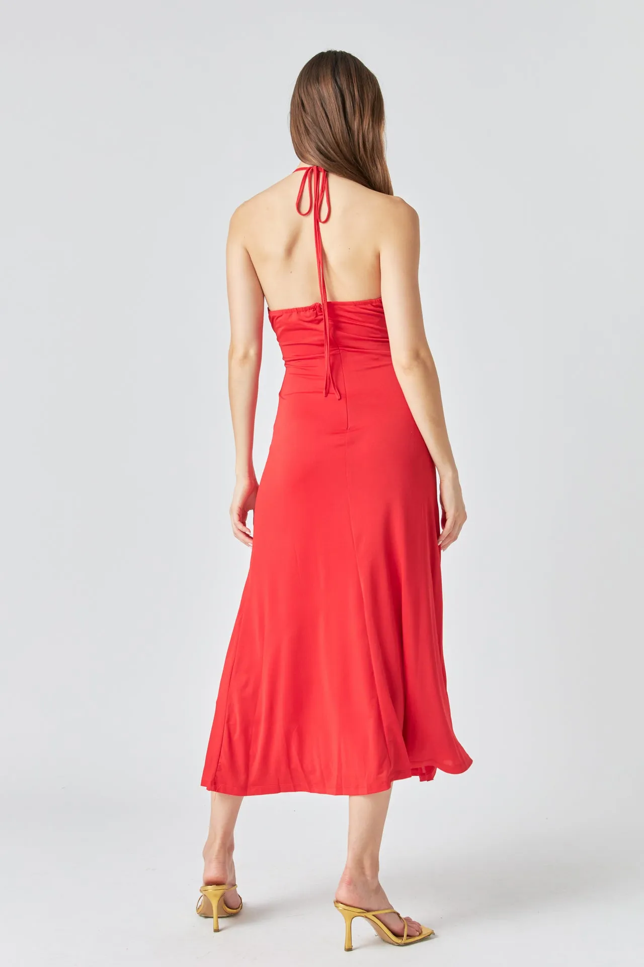 Halter Ruched Maxi Dress