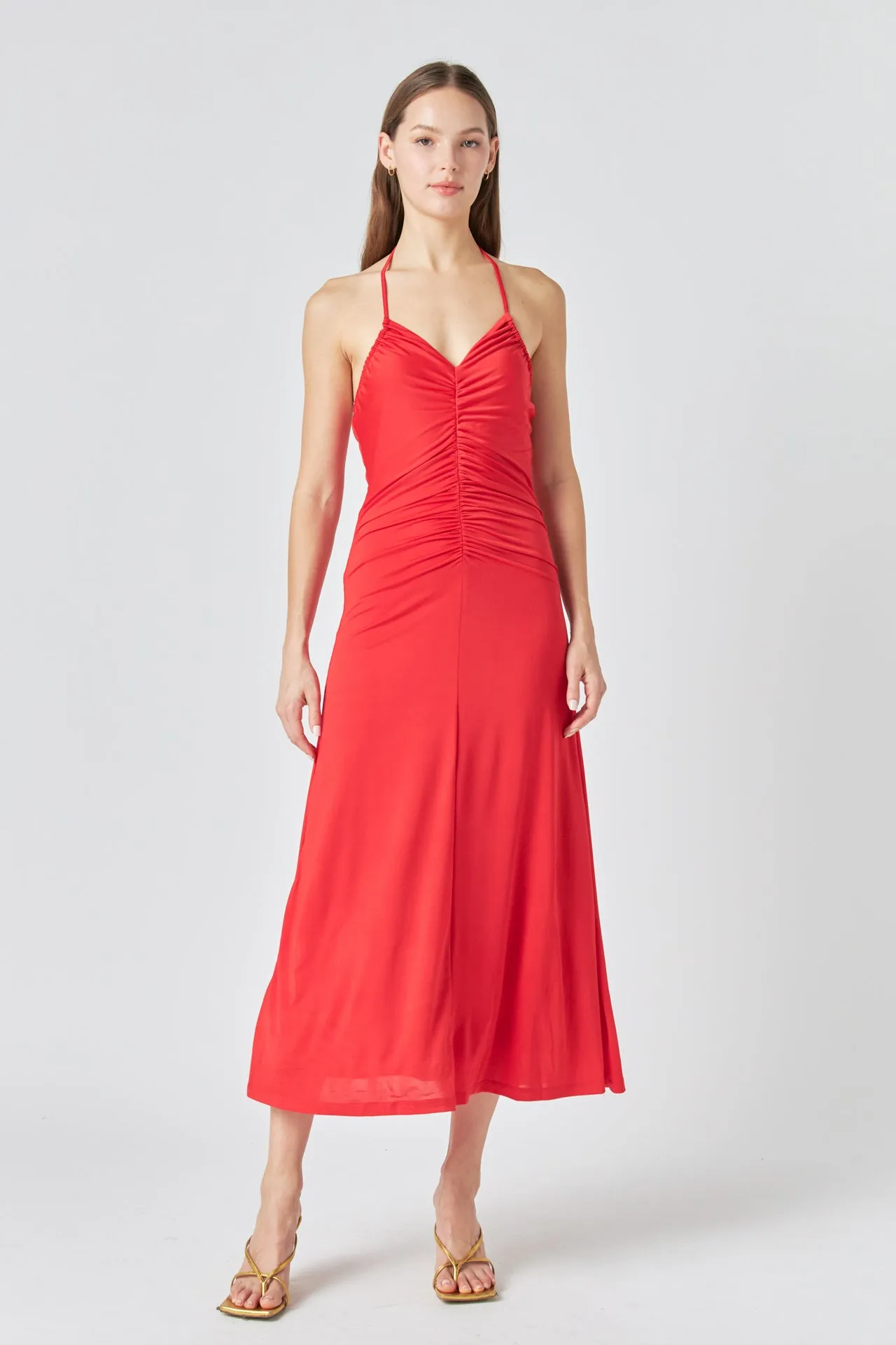 Halter Ruched Maxi Dress