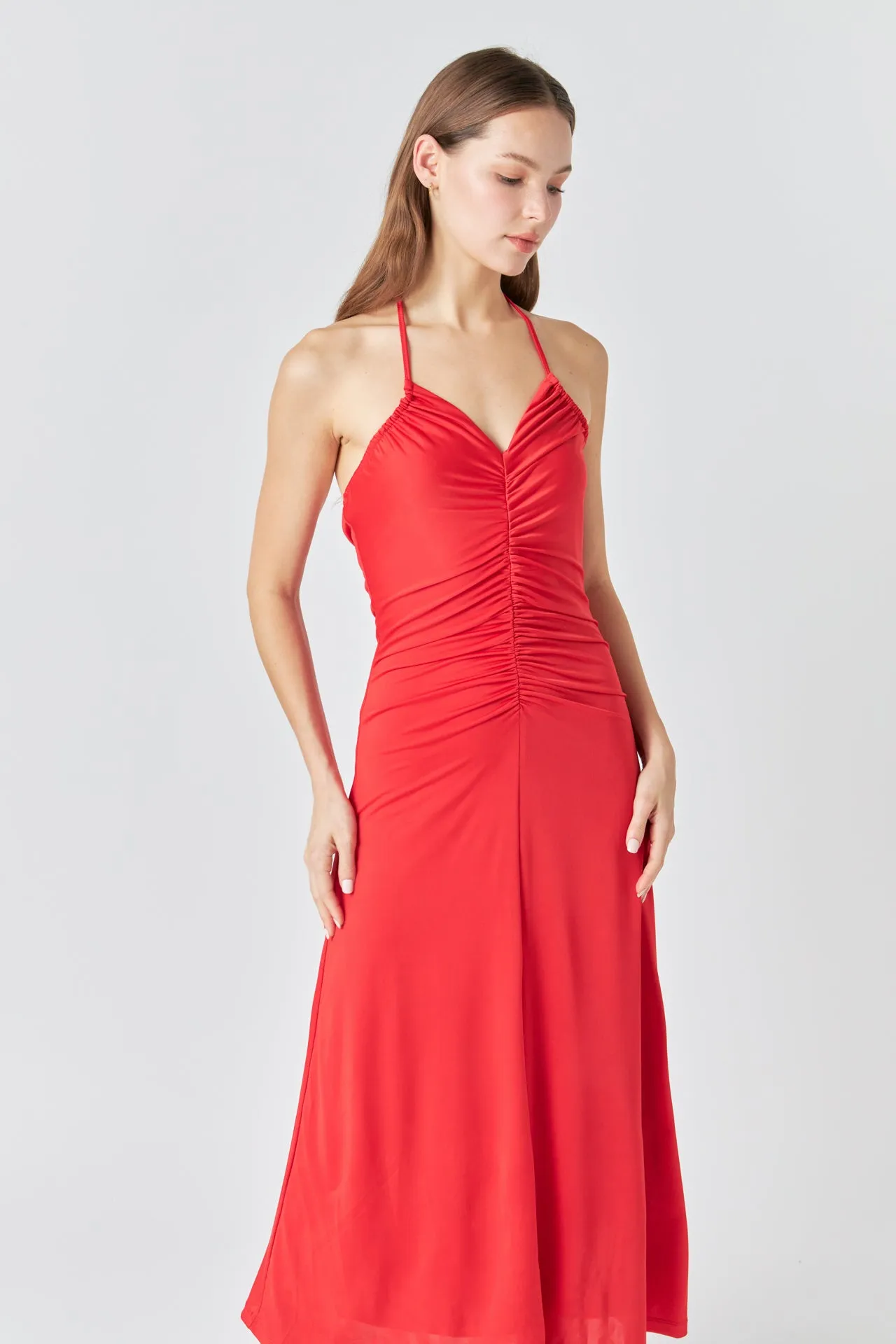Halter Ruched Maxi Dress