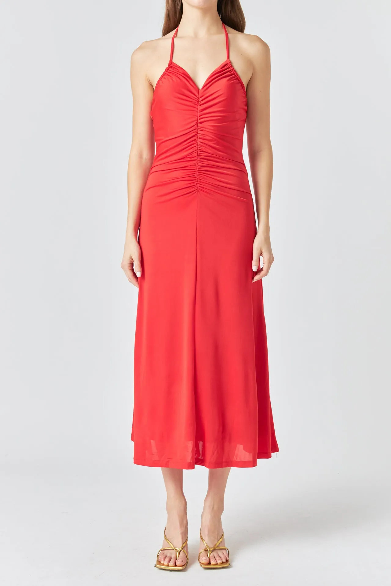 Halter Ruched Maxi Dress