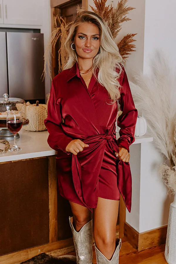 Hampton Wrap Satin Dress In Wine