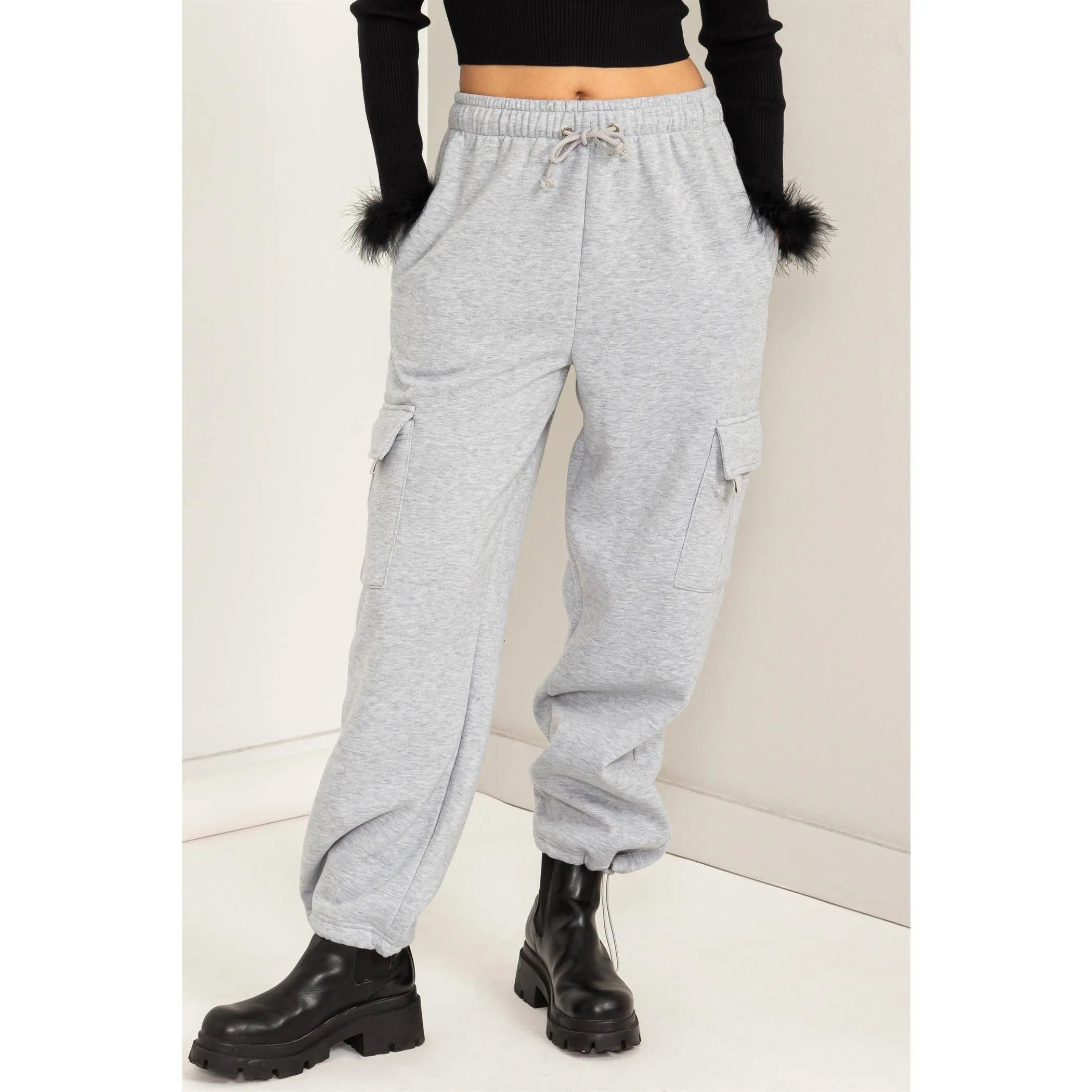 Hey Girl, Brushed French Terry Cargo Sweat Pants