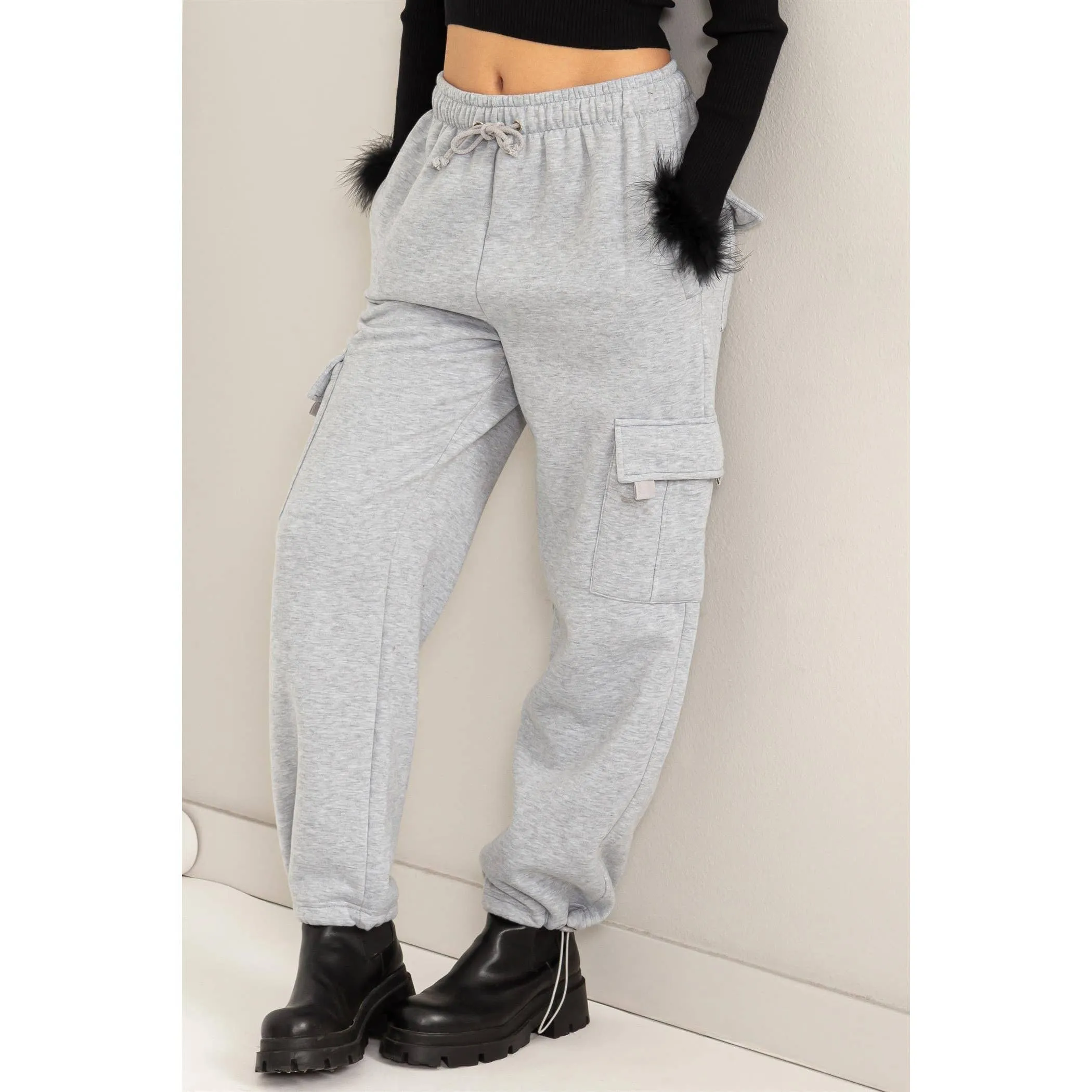Hey Girl, Brushed French Terry Cargo Sweat Pants