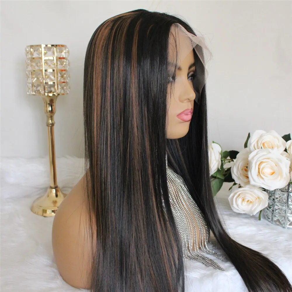 Highlight Wig Colored Middle Part  Synthetic Wigs Pre Plucked Ombre Lace Frontal Wig For Women