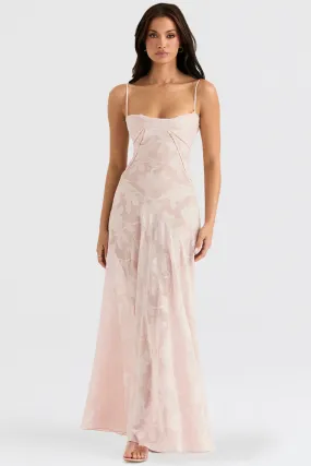 House of CB Seren Soft Pink Floral Lack Back Maxi Dress