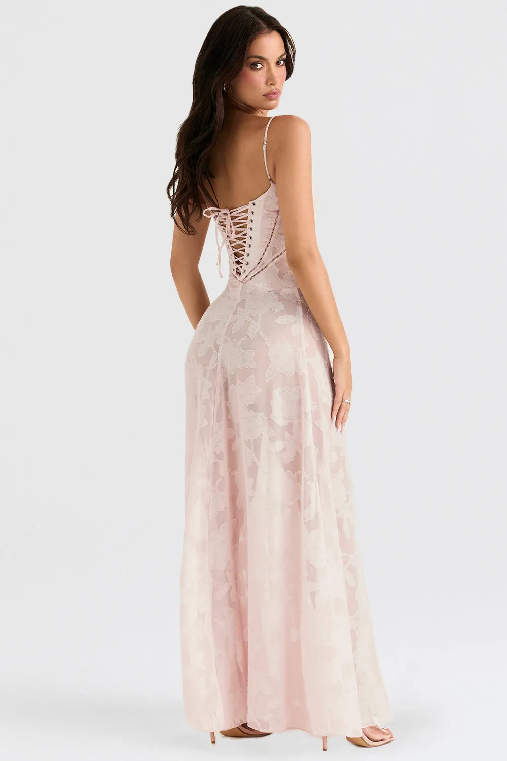 House of CB Seren Soft Pink Floral Lack Back Maxi Dress