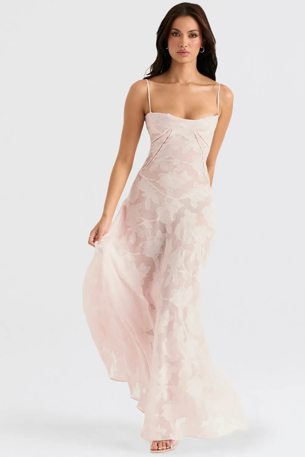 House of CB Seren Soft Pink Floral Lack Back Maxi Dress