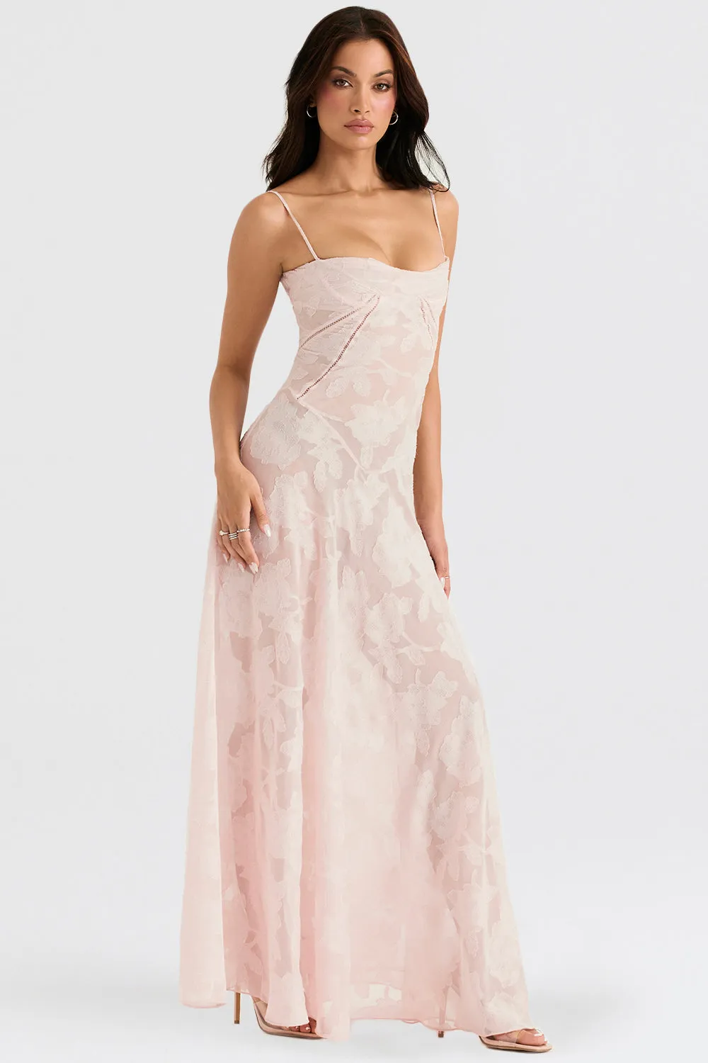 House of CB Seren Soft Pink Floral Lack Back Maxi Dress