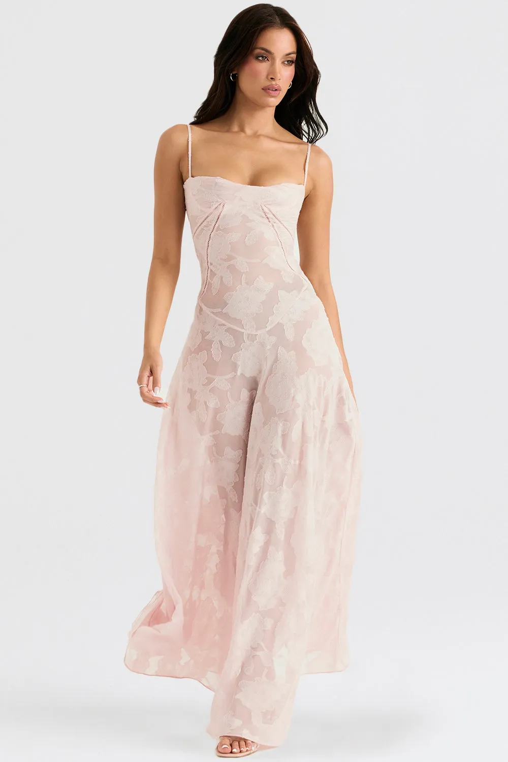 House of CB Seren Soft Pink Floral Lack Back Maxi Dress