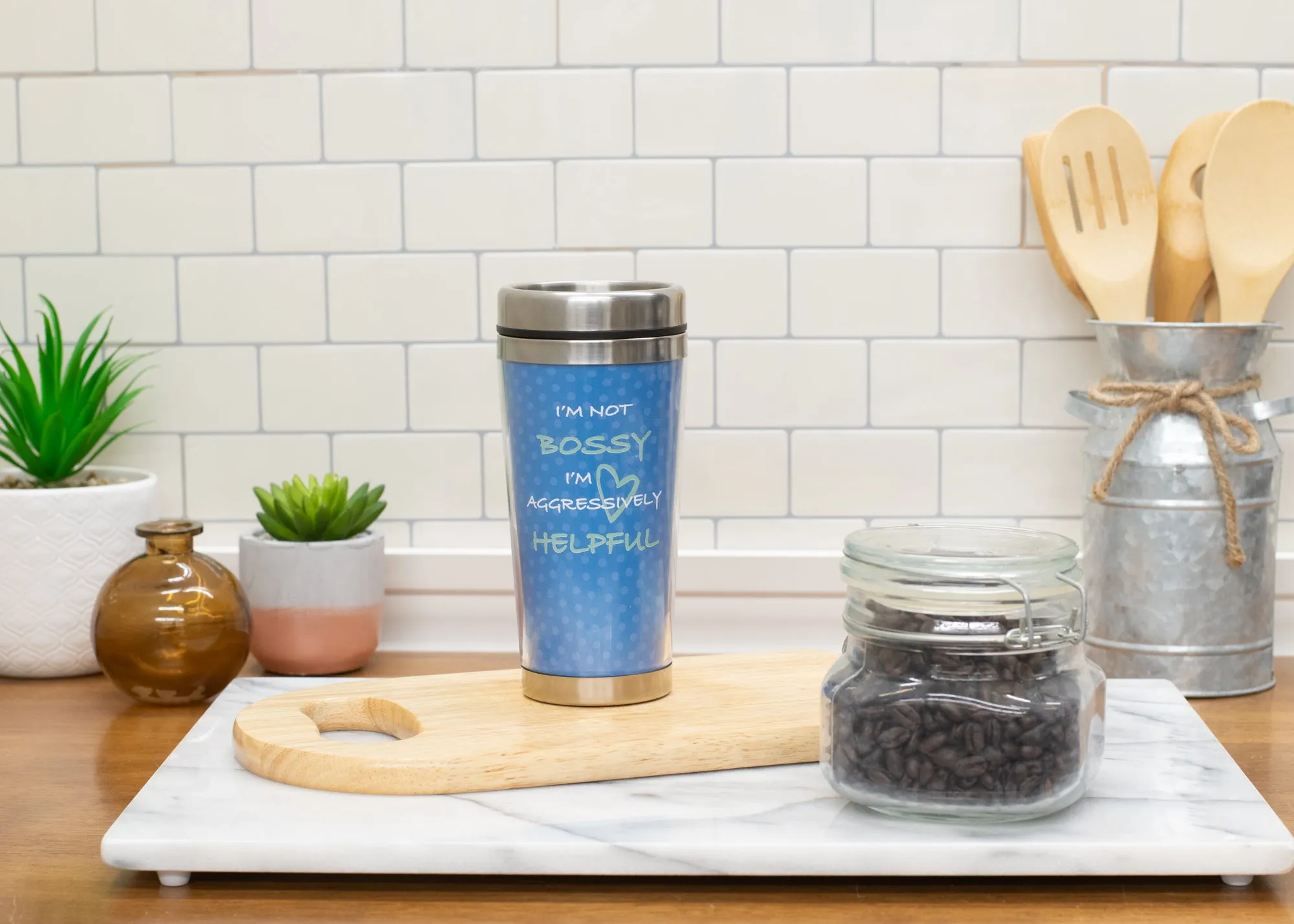 I'm Not Bossy Bright Blue and Green 16 Ounces Stainless Steel Travel Tumbler